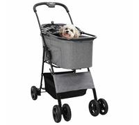 vidaXL Folding Pet Stroller Adjustable Grey 81 x 47 x 99 cm Polyester, Modern, Foldable, Lightweight Pet Stroller for Easy Transport, Swivel Wheel, Functional Dog Carrier, Outdoor Mobility