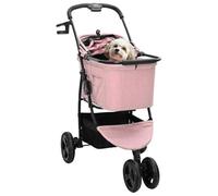 vidaXL Pink Pet Dog Cat Trolley with 3 Wheels Durable Oxford Fabric Size:78 x 54 x 101cm Folding Design and Safety Brake