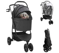 vidaXL Folding Pet Stroller Black 78 x 54 x 101 cm 600D Oxford fabric, Modern, Foldable Pet Stroller, Mobile Cart, Animal Carrier, Travel Trolley, Compact Handler Pushchair