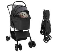 vidaXL Black Oxford Fabric Pet Stroller 32" x 18.5" x 39" - Modern Design Foldable with Sensitive Braking Function Indoor Outdoor Easy Store Steel
