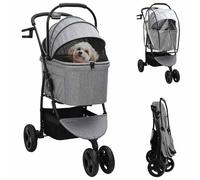 vidaXL Folding Pet Stroller Grey 78 x 54 x 101 cm 600D Oxford fabric, Modern, Foldable Pet Stroller, Mobile Cart, Animal Carrier, Travel Trolley, Compact Handler Pushchair