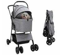 vidaXL Folding Pet Stroller Grey 81 x 47 x 99 cm 600D Oxford fabric, Modern, Foldable Pet Stroller, Mobile Cart, Animal Carrier, Travel Trolley, Compact Handler Pushchair