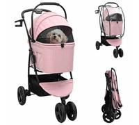 vidaXL Pink Pet Dog Cat Trolley with 3 Wheels Durable Oxford Fabric Size:78 x 54 x 101cm Folding Design and Safety Brake