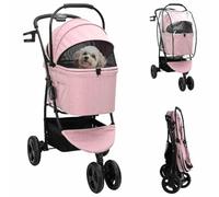 vidaXL Pink Pet Dog Cat Trolley with 3 Wheels Durable Oxford Fabric Size:78 x 54 x 101cm Folding Design and Safety Brake