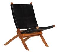 vidaXL Folding Relaxing Chair Black Real Leather
