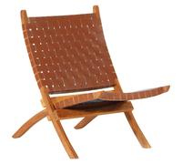 vidaXL Folding Relaxing Chair Brown Real Leather
