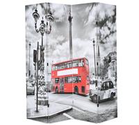 vidaXL Folding Room Divider - Monochrome London Street Scene Print with Red Bus - 160x170 cm - Fir Wood Frame and Canvas Cover - Space Saver