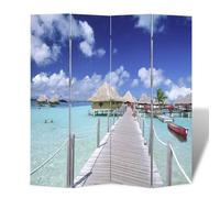 'vidaXL Folding Room Divider, Beach Print, Double-Sided Design, Fir Wood Frame with PVC Fabric, Multicolor for Living Room, Dining Room and Office