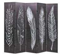 vidaXL Folding Room Divider 200x170cm Feathers Black and White Privacy Screen