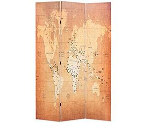 vidaXL Folding Room Divider Home Living Room Office Wall Privacy Screen Partiton Paravent Separator Panel 120x170cm World Map Yellow