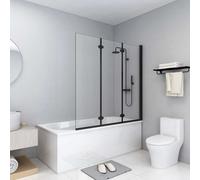 vidaXL Folding Shower Enclosure 3 Panels ESG Black Door - 130x138 cm, 6 mm Safety Glass, Adjustable 130-131 cm, 147191