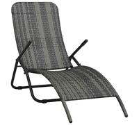 vidaXL Folding Sun Lounger Poly Rattan Grey Foldable Outdoor Seating Sunbed