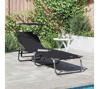 Folding Sun Lounger with Canopy Black 600D Oxford Fabric