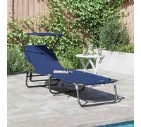 Folding Sun Lounger with Canopy Blue 600D Oxford Fabric