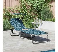 Folding Sun Lounger with Canopy Leaf Print 600D Oxford Fabric
