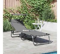 Folding Sun Lounger with Canopy Grey 600D Oxford Fabric