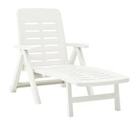 Sun lounger White Plastic Adjustable Foldable Patio 72x189cm Seat59cm Depth140cm
