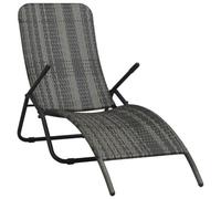 vidaXL Folding Sun Lounger Poly Rattan Grey Foldable Outdoor Seating Sunbed