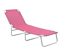 vidaXL Folding Sun Lounger Steel and Fabric Pink Lounge Bed Outdoor Daybed