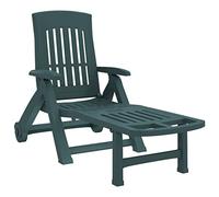vidaXL Folding Sun Lounger with Adjustable Backrest, Portable Outdoor Seat, Durable Plastics, Lightweight Design with Wheels, Space-Saving Foldable Feature, Comfortable Garden Reclining Chair - Green