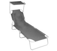 vidaXL Folding Sun Lounger with Canopy Black Aluminium UK GF0