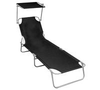 vidaXL Folding Sun Lounger with Canopy Black Aluminium UK GF0