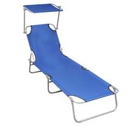 vidaXL Folding Sun Lounger with Canopy Blue Aluminium NEW