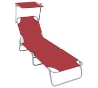 vidaXL Folding Sun Lounger with Canopy Red Aluminium Garden Camping Bed Chair