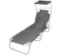 vidaXL Folding Sun Lounger with Canopy Steel and Fabric Black, Black
