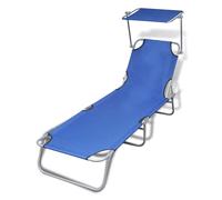 vidaXL Folding Sun Lounger with Canopy Steel and Fabric Blue UK HOT
