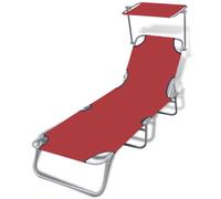 vidaXL Folding Sun Lounger with Canopy Steel and Fabric Red