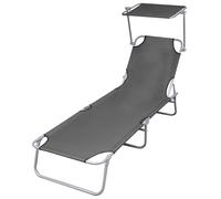 vidaXL Foldable Sunlounger with Canopy Grey Outdoor Daybed Recliner Chair