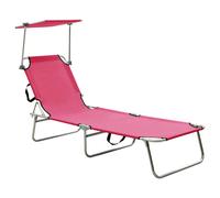vidaXL Folding Sun Lounger with Canopy Steel Magento Pink