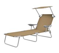 vidaXL Folding Sun Lounger with Canopy Steel Taupe