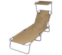 vidaXL Foldable Sunlounger with Canopy Taupe Outdoor Daybed Recliner Chair