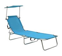 vidaXL Folding Sun Lounger with Canopy Steel Turquoise and Blue Lounge Chair