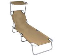 vidaXL Folding Sun Lounger with Canopy Taupe Aluminium NEW