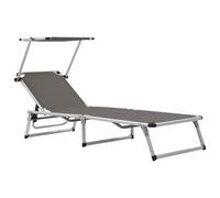 vidaXL Folding Sun Lounger with Roof Aluminium and Textilene Grey