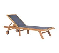vidaXL Folding Sun Lounger with Wheels Solid Teak and Textilene, Brown