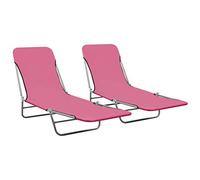 vidaXL Folding Sun Loungers 2 pcs in Pink - Lightweight, Weather-Resistant Outdoor Sunbeds with Adjustable Backrest and Oxford Fabric