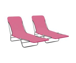 vidaXL Folding Sun Loungers 2 pcs in Pink - Lightweight, Weather-Resistant Outdoor Sunbeds with Adjustable Backrest and Oxford Fabric