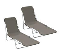 vidaXL Folding Sun Loungers 2 pcs Steel and Fabric Grey