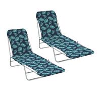 vidaXL Folding Sun Loungers 2 pcs Steel and Fabric Leaf Pattern