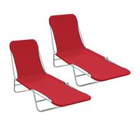 vidaXL Folding Sun Loungers 2 pcs Steel and Fabric Red