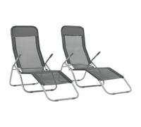 vidaXL 2x Folding Sunloungers with Swing Frame Textilene Anthracite Daybed