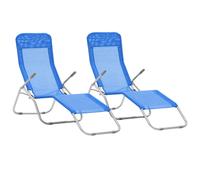vidaXL 2x Folding Sun Loungers with Swing Frame Textilene Blue Daybed Recliner