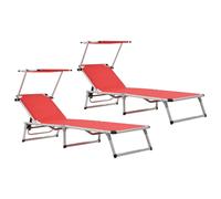 vidaXL Folding Sun Loungers with Roof 2 pcs Aluminium&Textilene Red