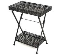 vidaXL Folding Tea Table Vintage Style Metal 58x35x72cm Black Bottom Basket vida