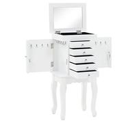 vidaXL Free Standing White Jewelry Cabinet MDF & Pine, 57 cm High, 27 x 20 x 57 cm, Easy to Assemble