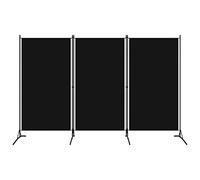 vidaXL Freestanding 3-Panel Room Divider - Drill-Free Installation Privacy Screen and Partition for Bedroom and Living Room - Black Polyester Fabric with Iron Frame - Lightweight and Portable
